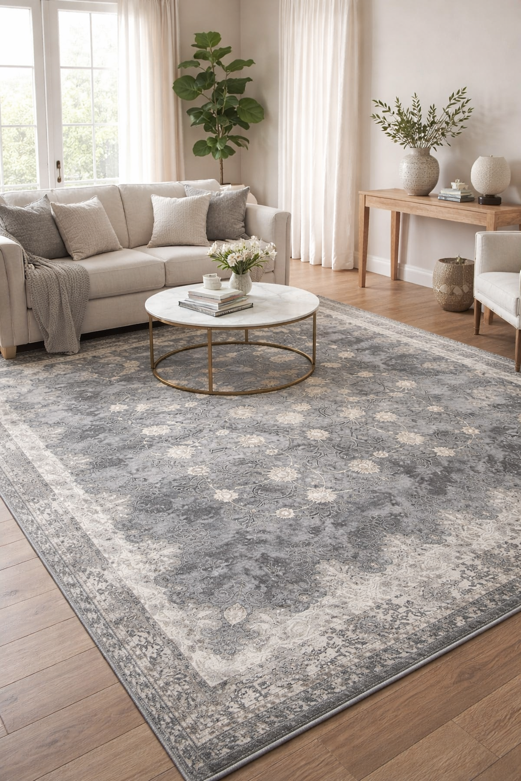 Light grey leaves carpet